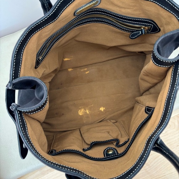 Ralph Lauren Black Leather Handle Tassel Charm Large Canvas Tote Bag - Picture 8 of 9